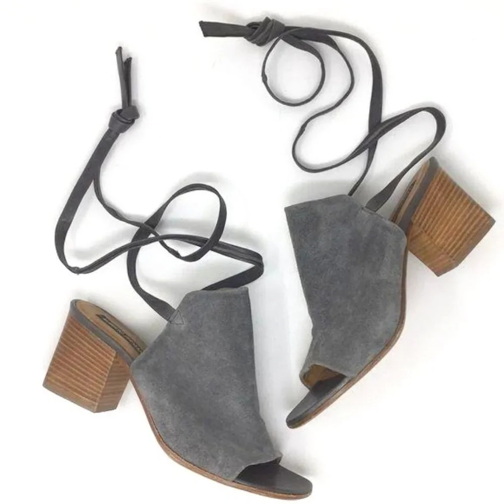 Alberto Fermani Shoes Sandals Heels Mules Lace Up Leg Italy Gray Suede 38 US 8